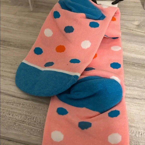 Women's Crew Socks - Pink with Blue and Orange Accents - Picture 4 of 5